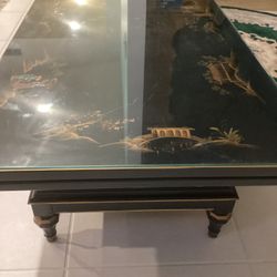 Long Designer Oriental Coffee Table With A Glass Protective Cover Asking $380.