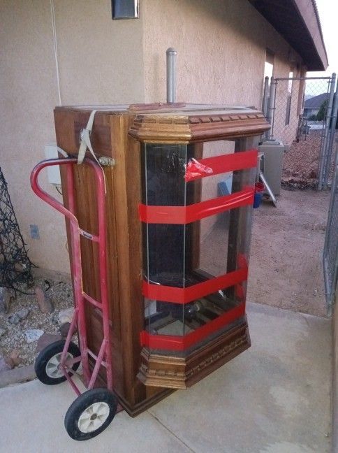 Huge Antique Cabinet with Interior Lights, Glass Shelves, Bowed Front