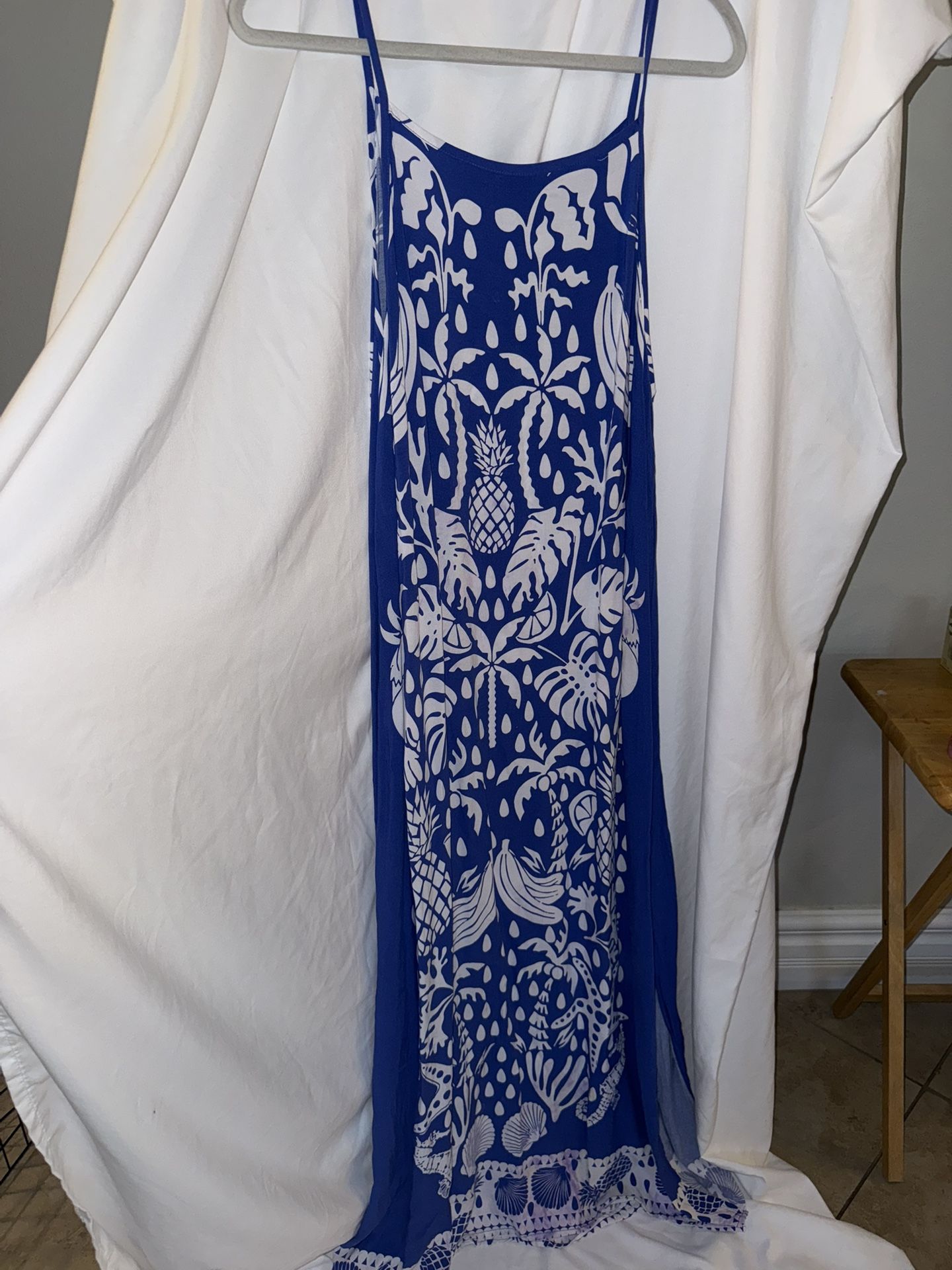 Women’s Maxi Dress, Spaghetti Straps, Size XL, Hawaiian Print