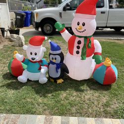 6.5' Inflatable LED Christmas Snowman, Penguin, & Polar Bear Scene w/ Ornaments Inflatable 