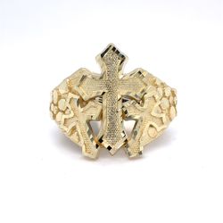 14Kt Yellow Gold Nugget Triple Cross Ring 3.15g Size 9 215769/6