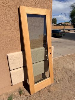 ETO Doors Solid Wood Beige Front Door with Glass Window - 29.87” x 78.25”