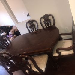Dining room table + 6 chairs + extension to make table longer