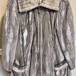 😍Beautiful Leather Metallic Jacket with Mink SzM-L😍