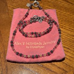 Elyse Ryan Pink And Yellow Lemonade Crystal Sterling Silver Toggle Necklace 18 Inch And Bracelet 