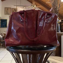 Elizabeth Arden Large Red Faux Snakeskin Tote Bag Leopard Lining 12x15