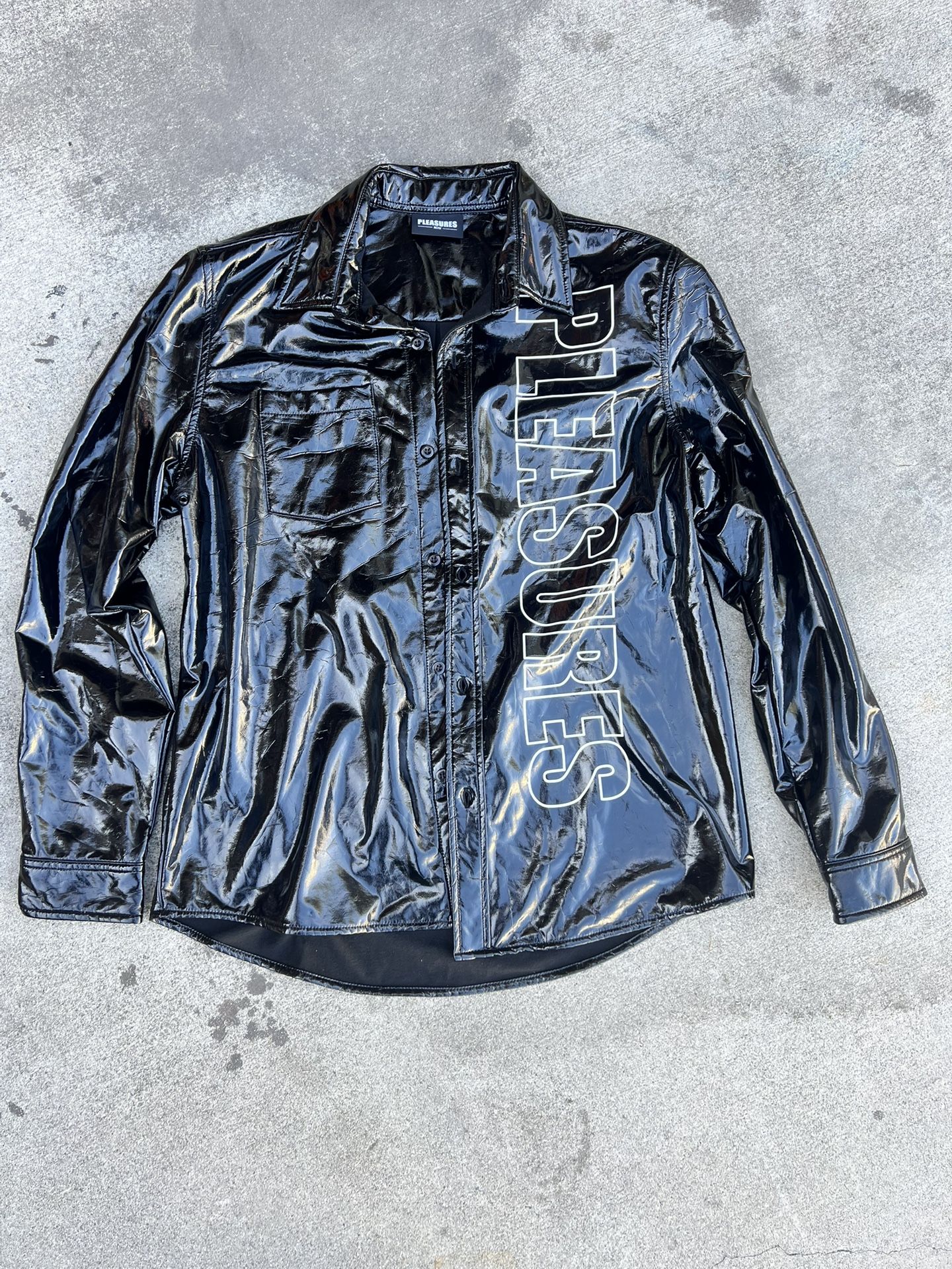 Pleasures Now Industrial Vinyl Button-Up Jacket (Medium) – Black