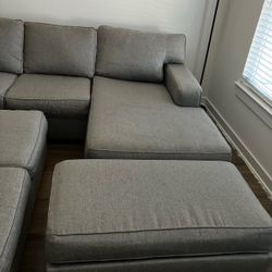 Gray Fabric Sectional Sofa with Ottoman