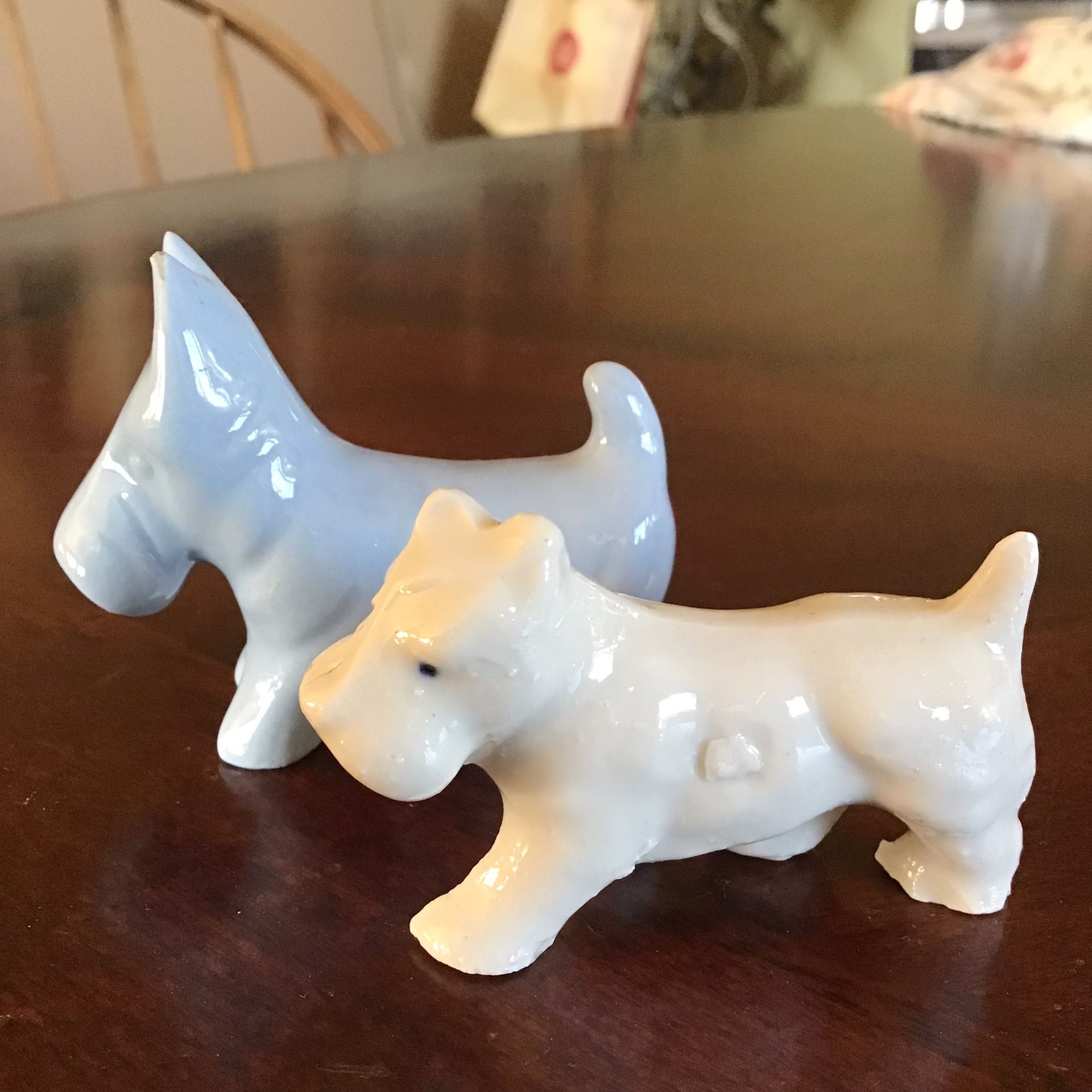 Antique Blue & White Mini Schnauzer Porcelain Figurines (Set of 2)