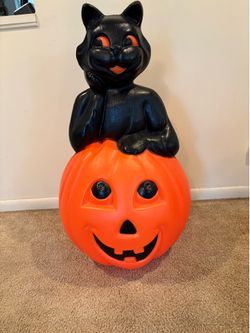 Rare vintage black cat on pumpkin blow mold