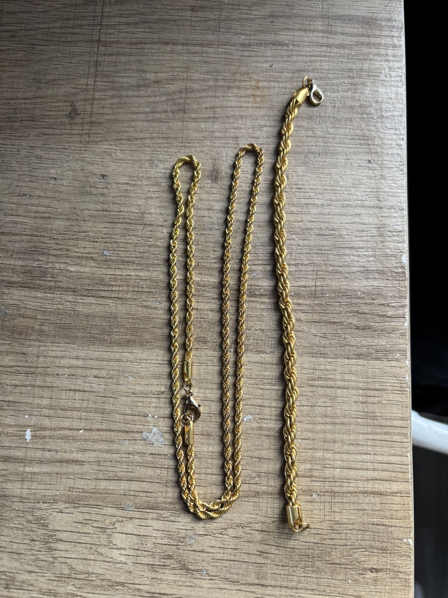 Gold plated Rope Chain 22”, Bracelet 7”
