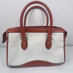Dooney Bourke Ivory Pebbled White/Brown Grained Leather Two-Tone Bag