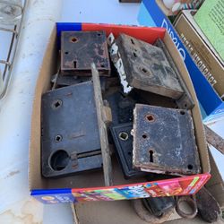 Box Of Antique Door Locks 