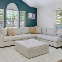 2 Piece Sectional With Chase and Ottoman - Oatmeal Color 