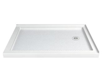 Dreamline Slim Line 48 in. x 36 in. Double Threshold Corner Shower Pan Base in White with Right Hand Drain