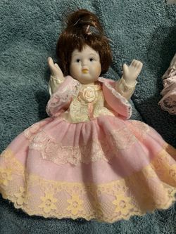 Porcelain Doll in Pink Lace Dress