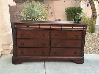 Dark Cherry Wood Dresser with 9 Drawers