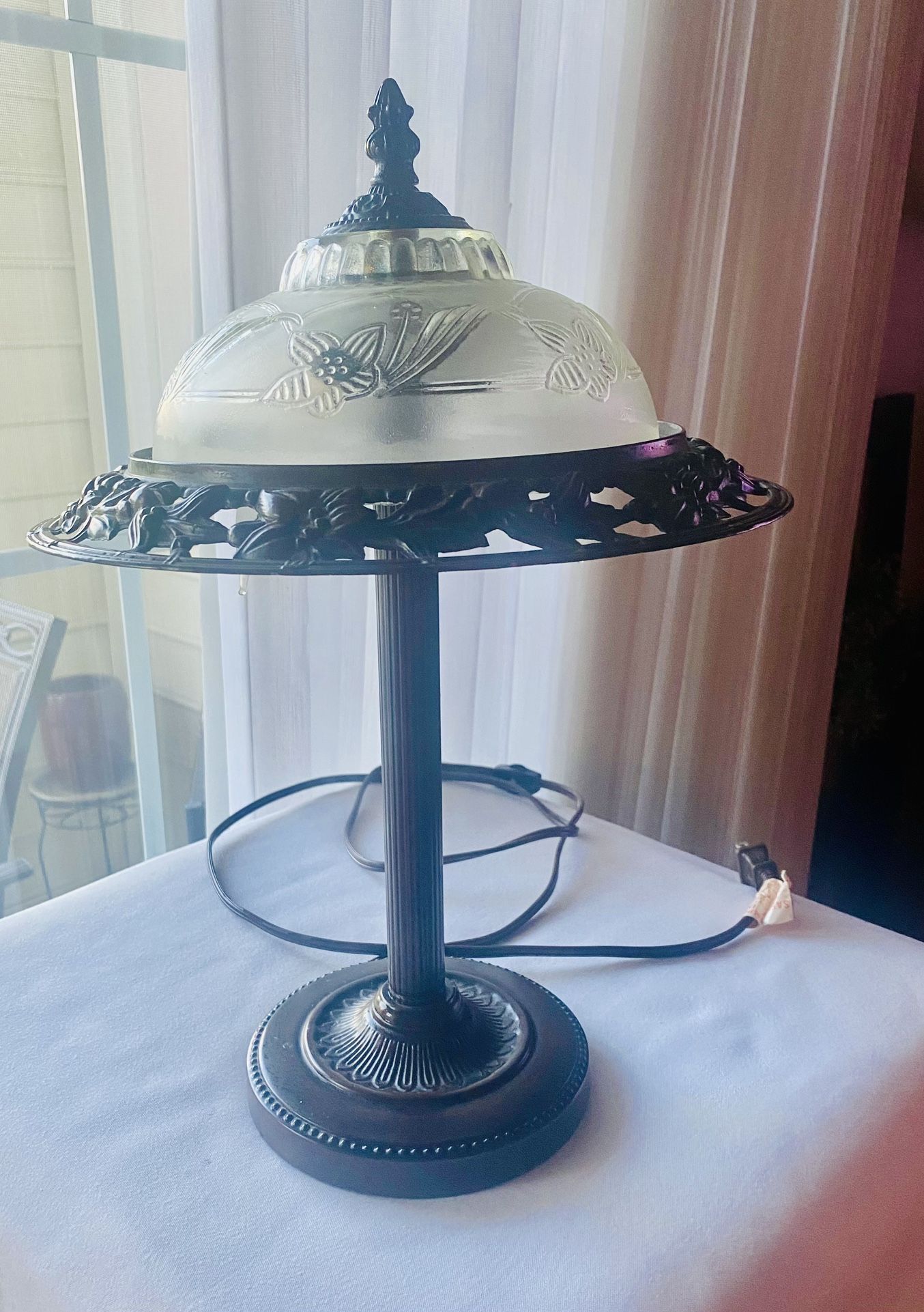 Bronze Metal Lamp With Cut Glass