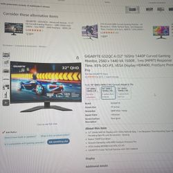 1440p 165hz 32inch curved 1ms monitor