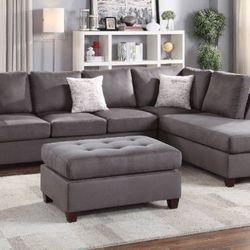 Brand New Grey Sectional Sofa With Ottoman 