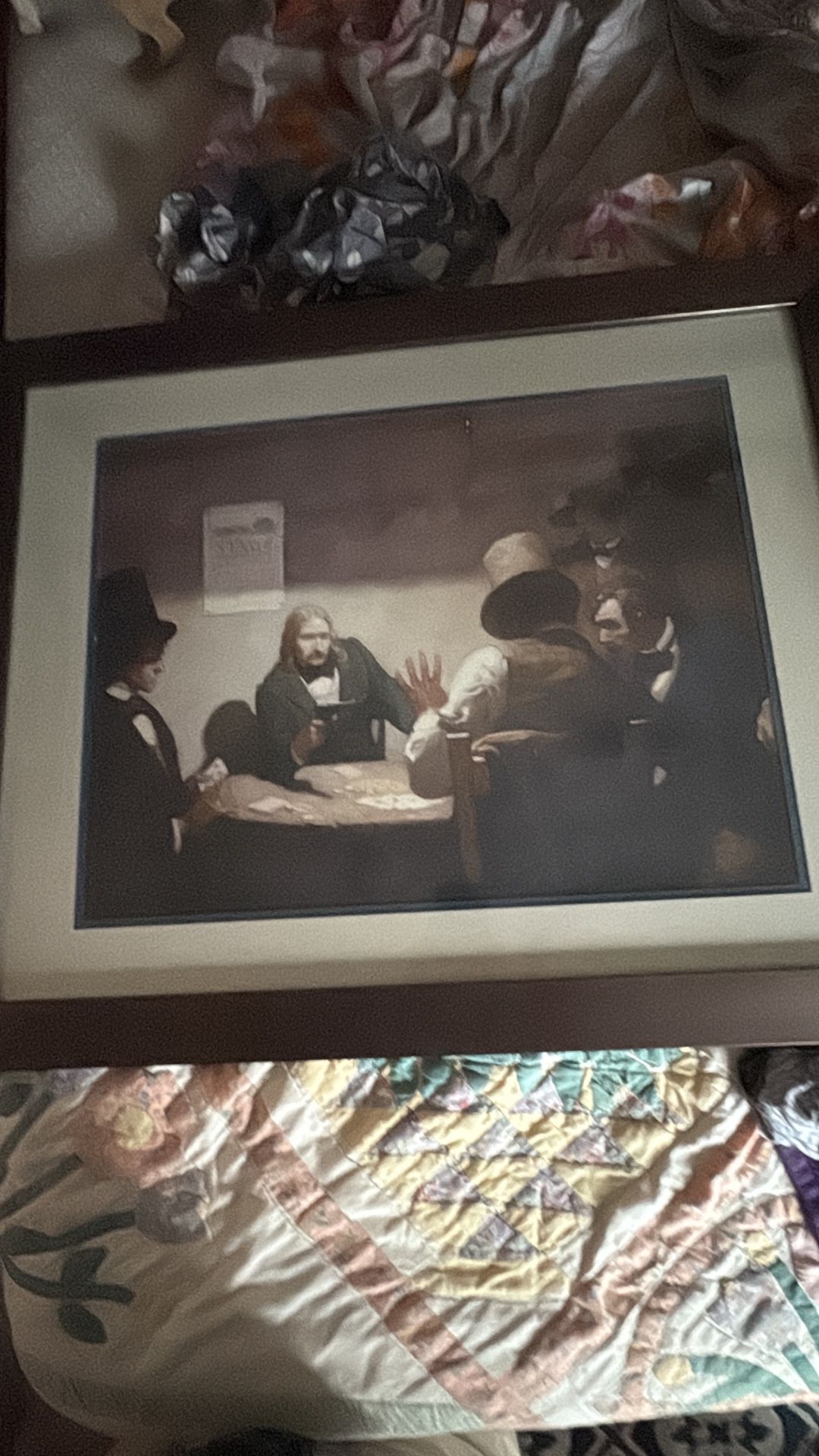 The image is a framed print of the painting "Wild Bill Hickok at Cards" by N.C. Wyeth.