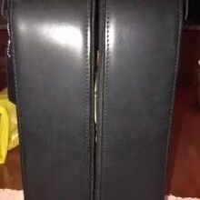 Leeman Wine Carrier 2 Bottle Zippered Caddy with Tool Pouch Black Leather