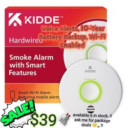 Kidde
Hardwired Smoke Detector with Smart Features and Voice Alerts, 10-Year Battery Backup, Wi-Fi Enabled