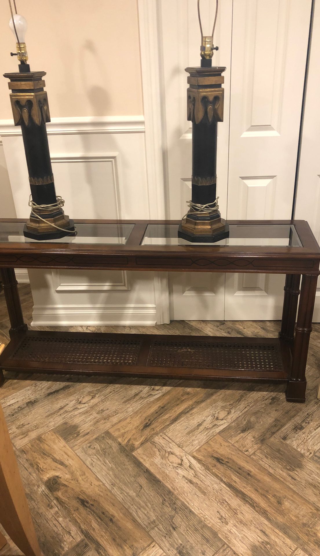 Beautiful solid wood console table antique cane bottom