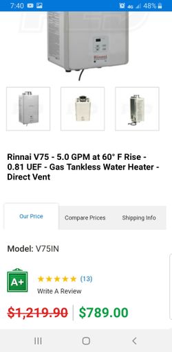 Rinnai tankless water heater.