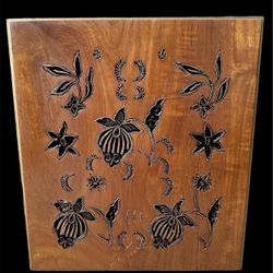 Unique Vintage Hand Crafted Mounted Copper on Wooden Plaque Art Wall Decor - Floral Design