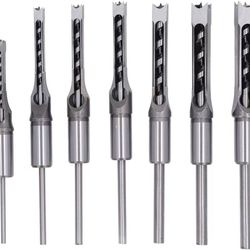 7Pcs Square Hole Mortise Chisel Drill Bit Woodworking Hole Saw Square Drill Bits Kit 1/4in 5/16in 3/8in 2/5in 1/2in 9/16in 5/8in HSS Mortising Chisel 