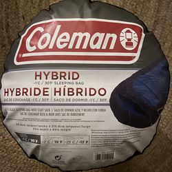 New Coleman Sleeping Bag Hybrid sleeping bag 30F -1 °C Blue 33x85 Inches