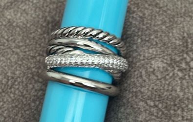 Silver Crossover Ring with Pavé Crystals