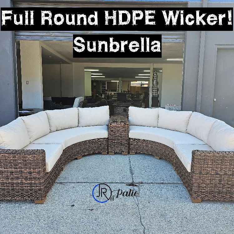 New Outdoor Patio Furniture HDPE Wicker Sunbrella Round Sectional 