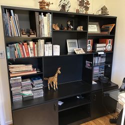 Large Black Bookcase And Cabinet