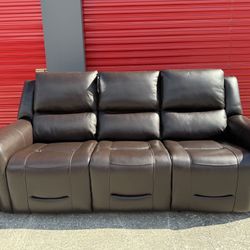 BRAND NEW Alba Leather Power Reclining Sofa with Power Headrests, Brown 