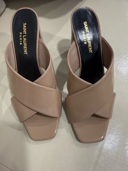 Saint Laurent Paris Nude Patent Leather Mule Heels