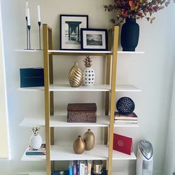 Stylish 5-Tire Gold/White Bookshelf 