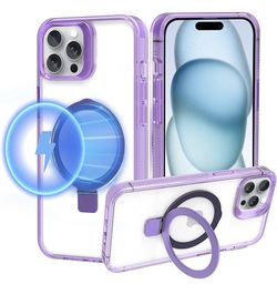 NEW iPhone 15 Plus Case w/ Stand MagSafe Magnetic Compatible Purple Clear Case Slim