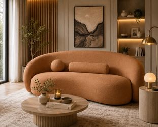 Terracotta Brown Curved Sofa Couch Sculpted Chenille Bench Sala Sillon Cafe Curvo CouchMuebles Furniture Venta Sale