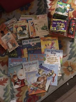 Scholastic Books with CD to tell Story. Regular books, Puzzles complete and other activity books.