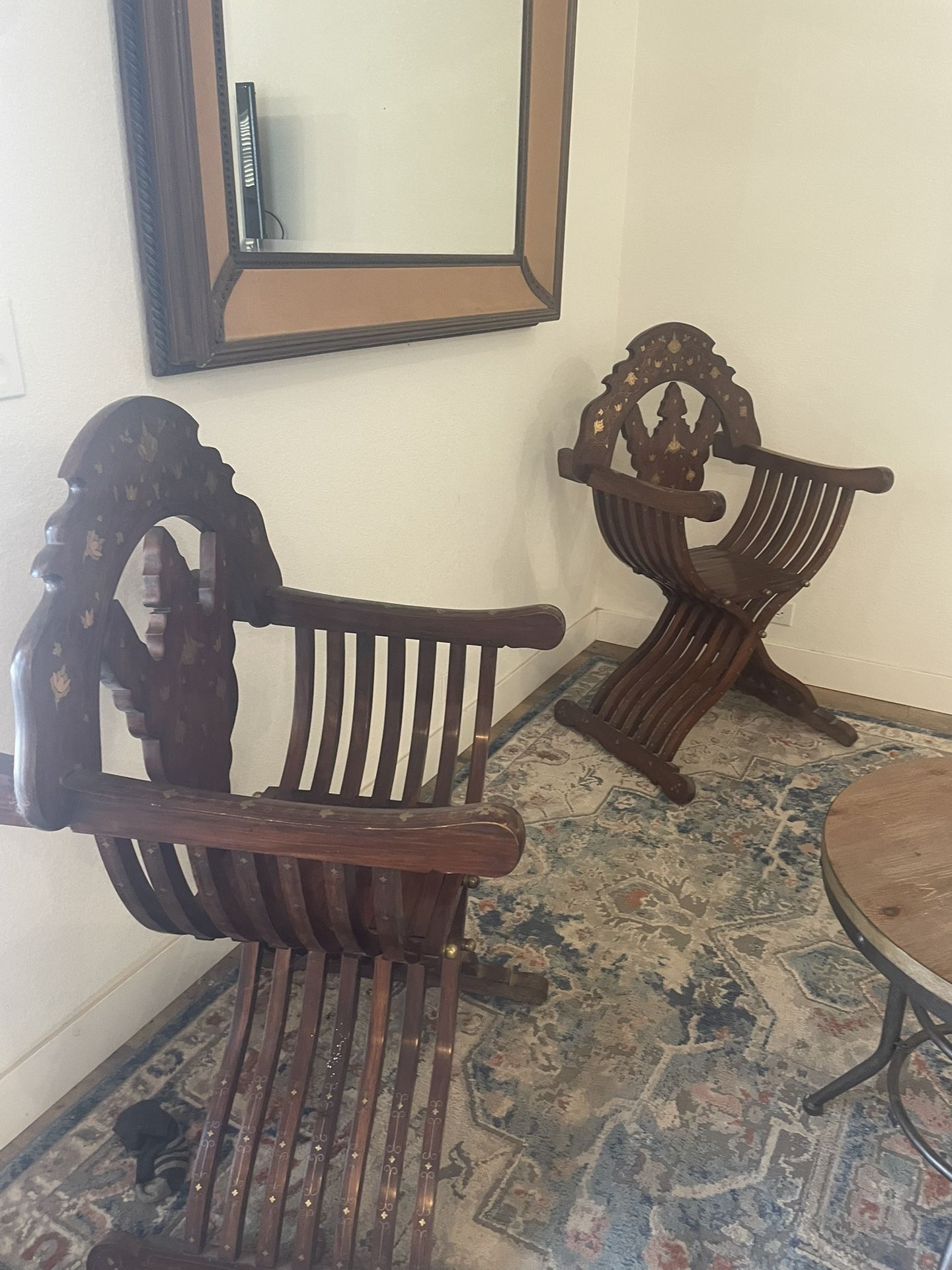 Real Wood Brass Inlay Chairs