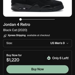 Jordan 4 Retro Black Cat 2020s Size 9