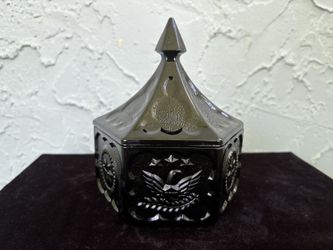 INDIANA Black Amethyst Glass Colonial Hexagonal Lidded Dish