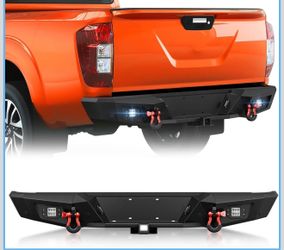Rear Step Bumper Compatible with 2015 2016 2017 2018 2019 Nissan Navara NP300 with LED Lights, Pre-drilled Holes for Sensors and License Plate, 2" Hit