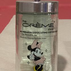 Disney Minnie Mouse x The Creme Shop Exfoliating Cotton Pads Reusable Glass Jar New