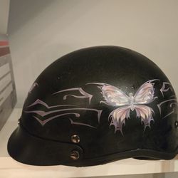 Purple Butterfly Flat Black Advanced DOT Motorcycle Half Face Biker Helmet