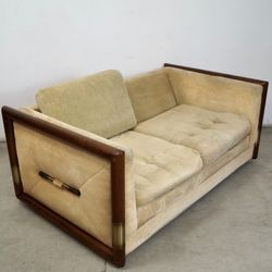 1970’s Mid Century Modern Hollywood Regency Campaign Loveseat Sofa 