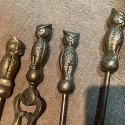 Antique Brass Owl Fire tools And Stand