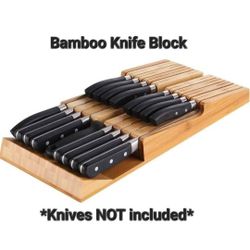 NEW! Bamboo In-Drawer Knife Block holds 16 Knives & Sharpener (Not Included),Detachable Slots, 16x10